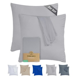 Terra Beds Pillowcase 60 x 60 cm (Set of 2), 100% Cotton Jersey, 160 g/m², Oeko-Tex Certified, Pillowcase 60 x 60 cm for Pillows 60 x 60 cm with Zip, Stretchy, Soft, Breathable (Silver Grey)