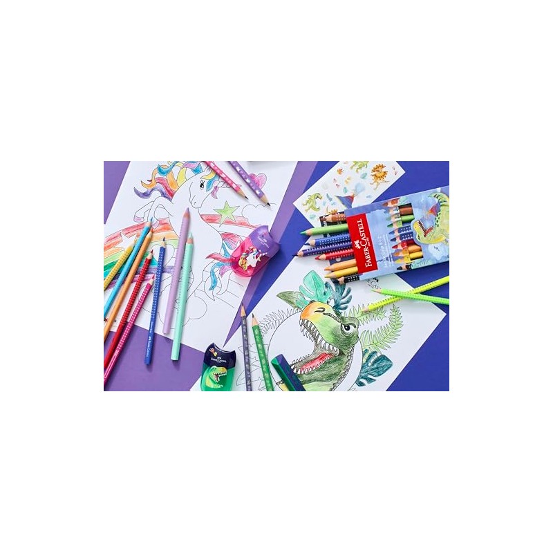 FABER-CASTELL 111519 Dino Writing Set with Pencils HB, Sharpener and