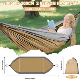 Hammock Outdoor Camping Hammocks 300 kg Load Capacity (300 x 200 cm) Single or Double Ultralight Portable Travel Hammock Garden Beach Double Hammock Parachute Nylon Breathable Hammock