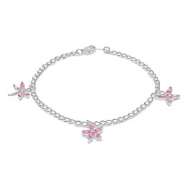 Tuscany Silver Women's Charm Bracelet Sterling Silver 3 Pink Zirconia 19 cm, Silver, Cubic Zirconia