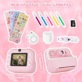 Kids Camera Camera Instant Print for Girls Boys With Print Photo Paper & Color Pens for DIY, Gifts for 3 4 5 6 7 8 9 10 Year Olds Girls Boys, 32Gb Sd Card -Pink