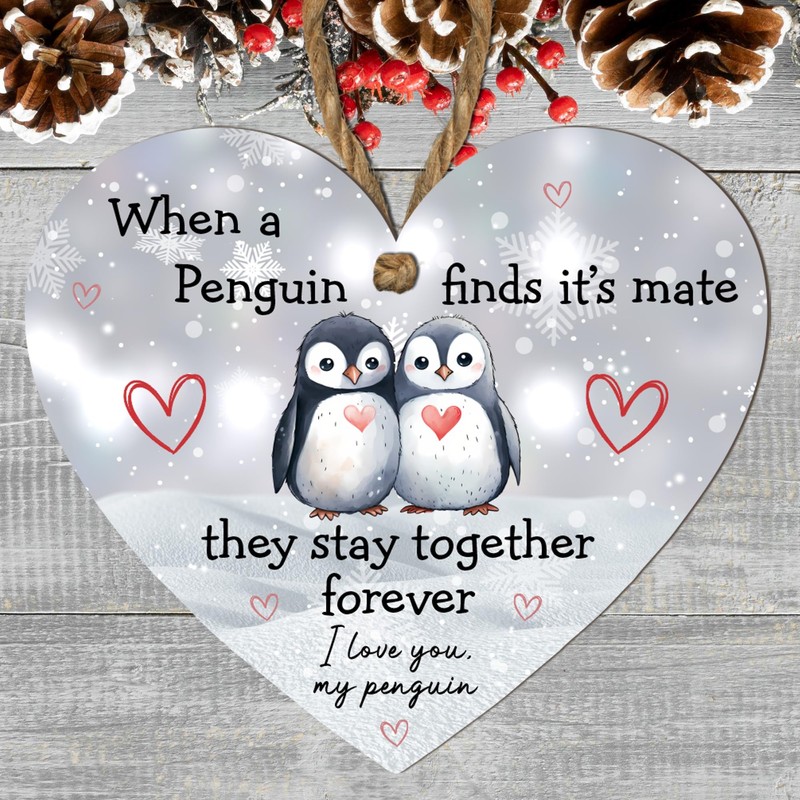 Heart-Shaped Penguin Love Plaque - "When a Penguin Finds Its