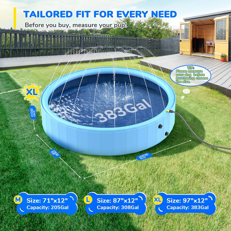 Bilibara Sprinkler Pool for Kids, 97'' Non-Slip Kids Pool, Dog
