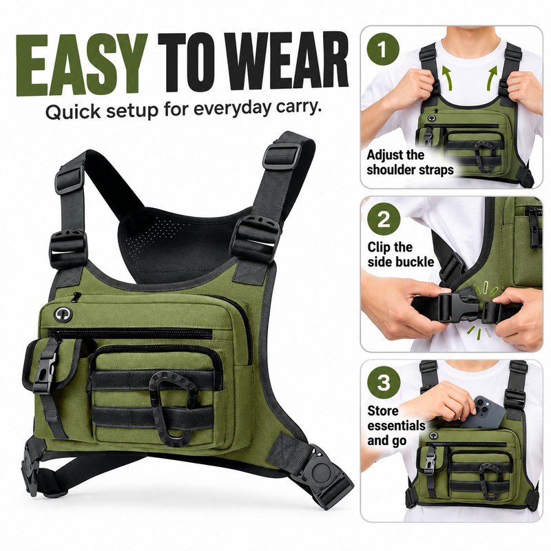 Tactical Chest Bag for Men, Water-Resistant Crossbody Sling Backpack with
