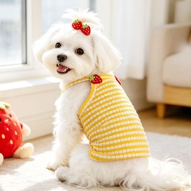 UETZLTB 2 Pack Dog Shirts for Small Dogs Cute Girl Dog Clothes Strawberry Stripe & Polka Dot Puppy Tshirt Summer Sleeveless Pet Tank Top Breathable Doggy Outfits Cat Chihuahua Yorkie Shih Tzu Clothes