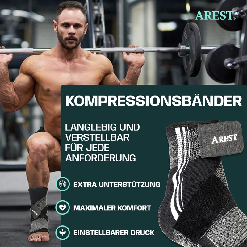 AREST Ankle Bandage with Compression Band - Adjustable Ankle Support