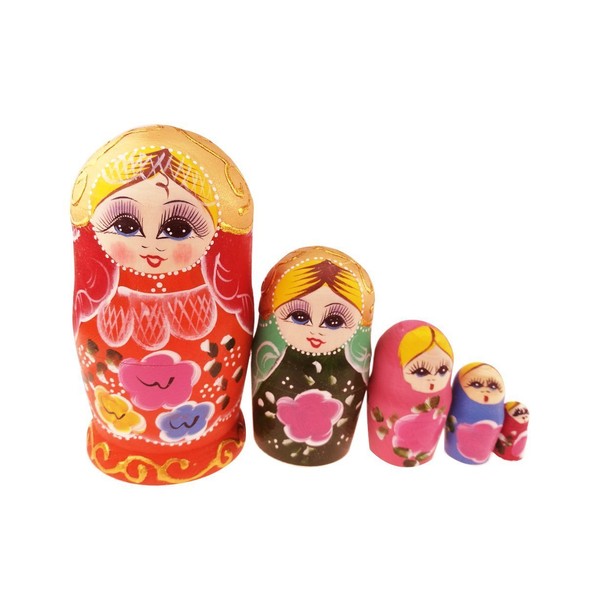 Winterworm Set of 5 Multicolored Girl Doll Russian Doll Nesting Doll Gift for Kids Birthday