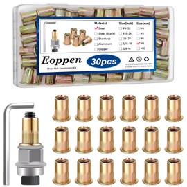 Eoppen 30Pcs M8 Rivet Nuts with Hand Rivet Nut Tool, Carbon Steel Flat Head Threaded Insert Nut Kit for Furniture, Automotive, Marine and Decoration