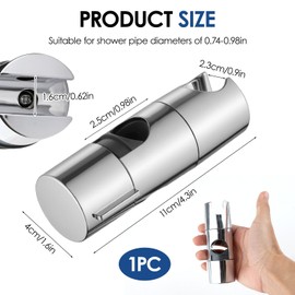 OIHCAZ Universal Shower Head Holder, Adjustable 18-25mm Shower Holder for Slide Bar, No Drilling Clamp Rotation Sprayer Holder Detachable Slider Clamp for Bathroom