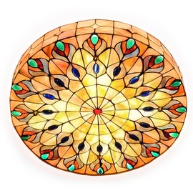 FINE MAKER 20" Tiffany Style Chandeliers Ceiling Lights with Peacock's Tail Vintage Victorian Style Flush Mount Ceiling Light Fixture for Farmhouse Kitchen Island Bedroom Hallway