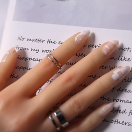 RYUUSEI 24Pcs Square Press on Nails Short Squoval White Fake Nails with Nail Glue French Pink Checkerboard False Nails Glossy Full Cover Acrylic Nails for Women