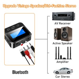 Bluetooth Receiver for Old Stereo, 3.5mm AUX Bluetooth Audio Adapter for Stereo Receiver Wired Speakers Home Theater Amplifier, with RCA L/R 3.5mm Jack Low Latency for Music Streaming, TF Card Play