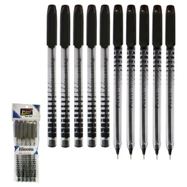 Ballpoint Pens, PBLOM Stick Biro Pens, 0.7mm Fine Tip, BLACK, Pack of 10, Comfort Grip, Smooth Ink Flow, Ideal For Office School Home Use, iVAIDEX Black Ball Pen