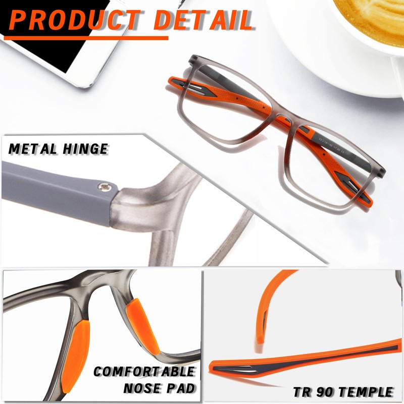 Hubeye 5 Pairs TR90 Sports Reading Glasses for Men and