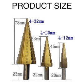 3 Pcs Large HSS Steel Step Cone Drill Bit Set - Titanium Bits for Metal, Wood, Plastic - Multi-Size Drill Bits - Ideal for DIY & Professional Use