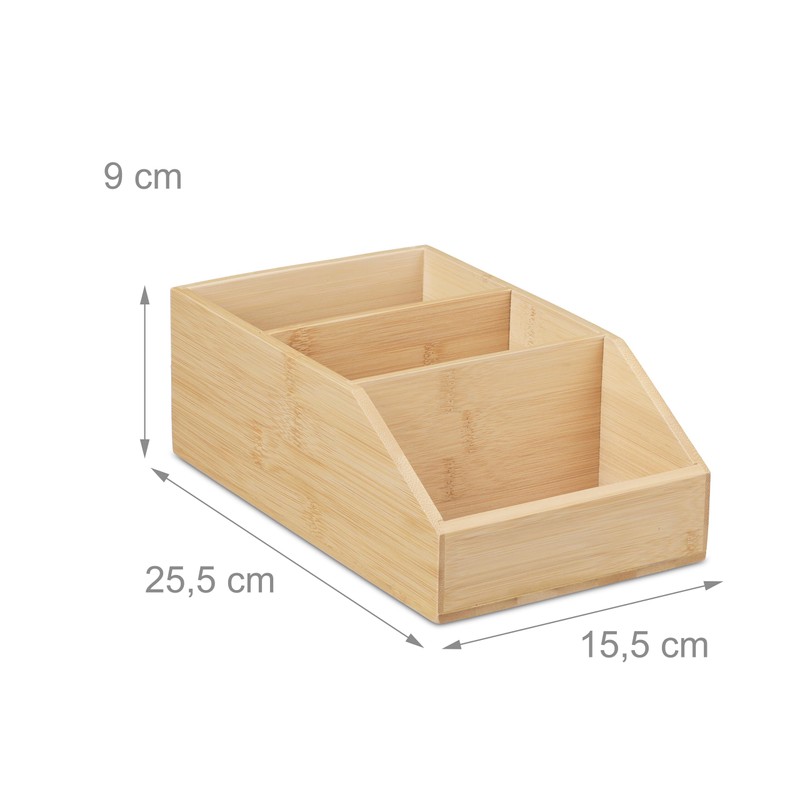 Relaxdays Desk Organiser, Bamboo Organiser System, 3 Compartments, H x
