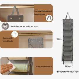 GJIE Hanging Shelf, Hanging Organiser Over the Door, Shoe Racks, 16 Roll Pockets Storage hanger for Bedroom Bathroom Closet,Gray (1Pcs)