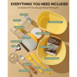 Sourdough Bread Baking Supplies 34 OZ Sourdough starter kit with 2 Bread Proofing Basket