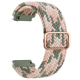 Elastic Strap for Garmin Venu Sq 2/Venu 2 Plus/Venu/Vivoactive 6/5/3/3 Music Strap, 20mm Adjustable Soft Nylon Stretchy Band for Forerunner 55/645/245 Pink/Green