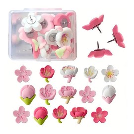 Cork Board Pins - 24pcs Flower Drawing Pins, Notice Board Pins,Cute Resin Decorative Tacks,Push Pins for Cork Board,Clear Pins For Pinboard,Plant Pins Novelty Push Pins Decorative Nails for Photo Wall