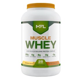 MFL Muscle Whey Protein l 28g of Protein l 8g BCAAs l Keto Friendly l Low Carbs l 2 lbs (Banana Cream)