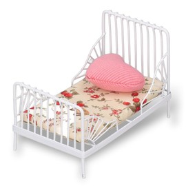 1/12 Dollhouse Metal Bed,Doll House Miniature Bed Furniture with Pillow for Dollhouse Bedroom (Floral Pattern)
