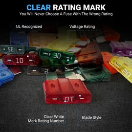 Standard ATO/Car Fuse Assortment Kit, 55 Pieces, RV Marin Automotive Blade Fuse, 11 Current Ratings - 2A/ 3A/ 5A/ 7.5A/ 10A/ 15A/ 20A/ 25A/ 30A/ 35A/40 AMP