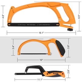 BEETRO Hacksaw Frame Set, 12’’ 10'' hacksaw and 6’’ Mini Hand Saw, Including Six Extra Flexible Blades, Cutting Tool for Metal, Wood, PVC Pipe