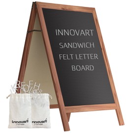 INNOVART A-Frame Sidewalk Sign 36”x20”, Sandwich Felt Letter Board w/Changeable Letters, Double-Sided Felt Letter Board, Free Standing Letter Board Easel for Restaurant, Business, Wedding, Dark Brown