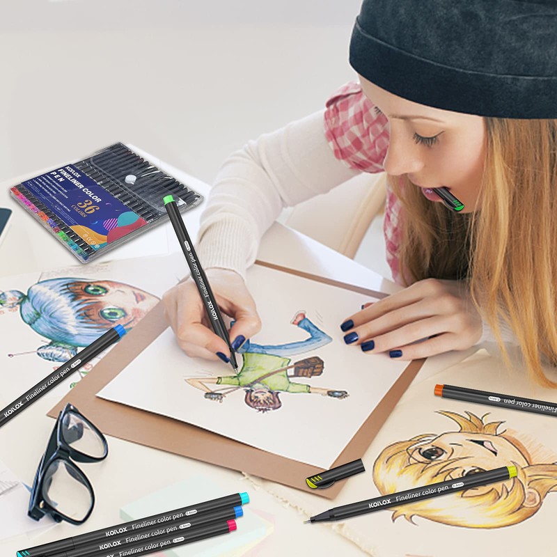 Koilox Fineliner Pens Set, 36 Colour Fine Point Pens 0.4mm