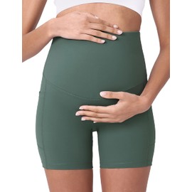 POSHDIVAH Pantalones cortos de yoga de maternidad para mujer, con bolsillos, 5 pulgadas y 8 pulgadas, Cangrejo Verde 12.7 cm, S