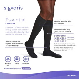 SIGVARIS Men’s Essential Cotton 230 Closed Toe Calf-High Socks 20-30mmHg - White - Large Long