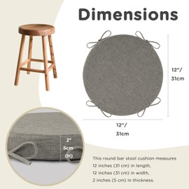 AddGrace Round Bar Stool Cushions with Ties Set of 2 Non Slip Seat Cushions 12x12 Inch Washable Chair Pads Removable Washable Cover Light Gray