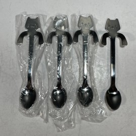 Unbranded 4 Fun Cat Espresso Mini Spoons Cocktails Condiments Honey Stainless Steel