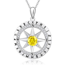 925 Sterling Silver Pendant Necklace with 18K White Gold Plating, Dainty Birthstone Necklace Compass Necklace Jewelry for Women Girlfriend Girls Her. Gifts for Birthday, Mother's day, Anniversary, Sterling Silver, Zircon