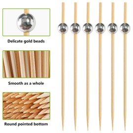 100PCS Cocktail Picks Toothpicks for Appetizers Silver Bamboo Cocktail Sticks Skewers for Drinks Party Fruit Food Sticks Charcuterie Boards Accessories