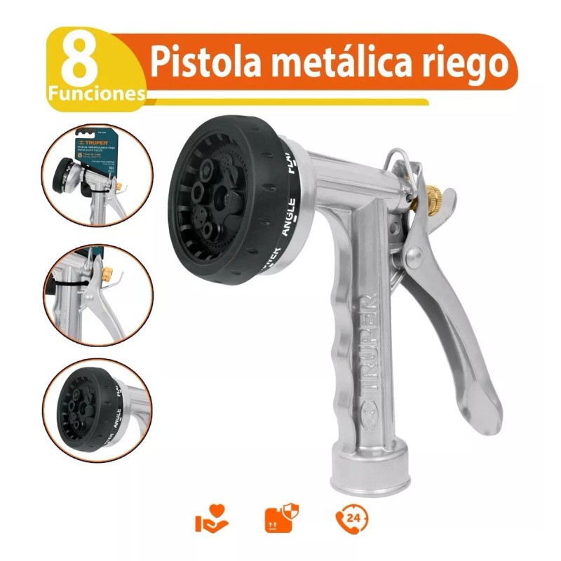 Truper Pistola Metálica Para Riego, 8 Funciones Truper 17481