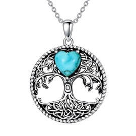 BETHZA Tree of Life Necklace for Women, Sterling Silver Genuine Turquoise Tree of Life Pendant Necklace Western Jewelry Gift for Mother Girlfriend Sister Her