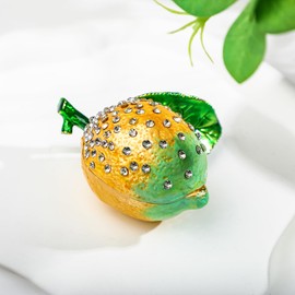 YU FENG Lemon Trinket Boxes Hinged Lemon Figurines Collectibles Hinged Jewelry Box Necklace, Earrings,Ring Holder for Women Girls