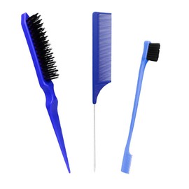 3 Pieces Styling Hair Brush Set, Slick Bristle Hair Brush, Rat Tail Comb Edge Brush for Edge & Back Brushing, Combing Slicking Hair for Women Girls