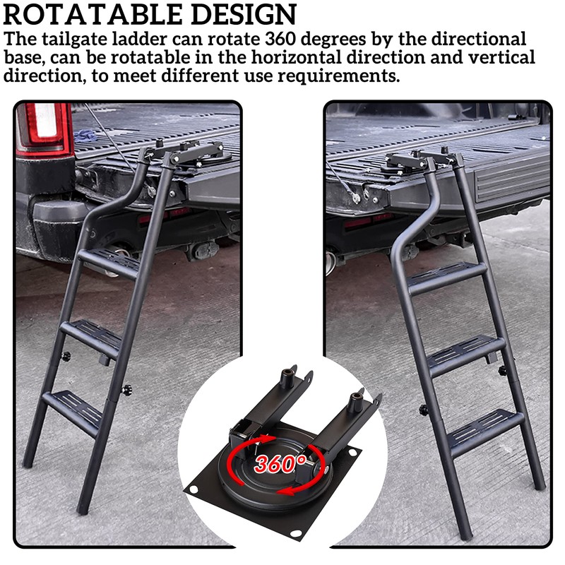 POKIAUTO Universal Foldable and 360° Rotatable Tailgate Ladder for Pickup