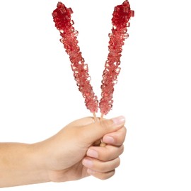 Red Rock Candy Sugar Sticks - Strawberry Flavored - 12 Individually Wrapped Candy