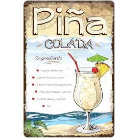 DODINO 20 x 30 cm Retro Tin Signs Pina Colada Decorative Sign, Bar, Recipe Cocktail Sign, Gift Idea as Bar Accessory