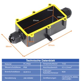 LeMotech Junction Box Waterproof IP68, 2-Way Cable Connector with M20 Thread, Diameter 4 mm - 11 mm Cable Diameter, Junction Box for Outdoor, Garden, Floor, Black Outdoor (Pack of 2)