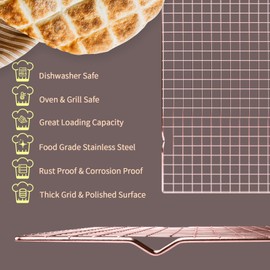 Briout Cooling Rack for Baking, 2-Pack 16x10 Inches Baking Rack, Thick Wire Cookie Rack for Cooking, Roasting, Grilling, Drying, Oven Safe, Fits Half Sheet Pan, Rose Gold