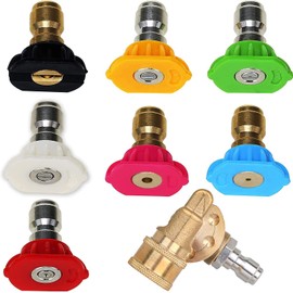 Tool Pressure Washer Accessories Kit, 7 Power Washer Nozzle Tips, Quick Connect Pivoting Coupler, 1/4 inch, 4500 PSI, 8-Pack