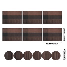 Neween Placemat with Compatible Coaster, Fine Weaving Insulation Placemat Set of 6 Non-Slip Heat Resistant Washable Table Mat Set for Kitchen Dining Table (6PCS Placemat + 6 Coaster, Coffee)