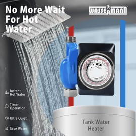 Wassermann Instant Hot Water Recirculating Pump for Tank Water Heater, Hot Water Circulation Pump with Timer Control Stainless Steel Head For House Domestic