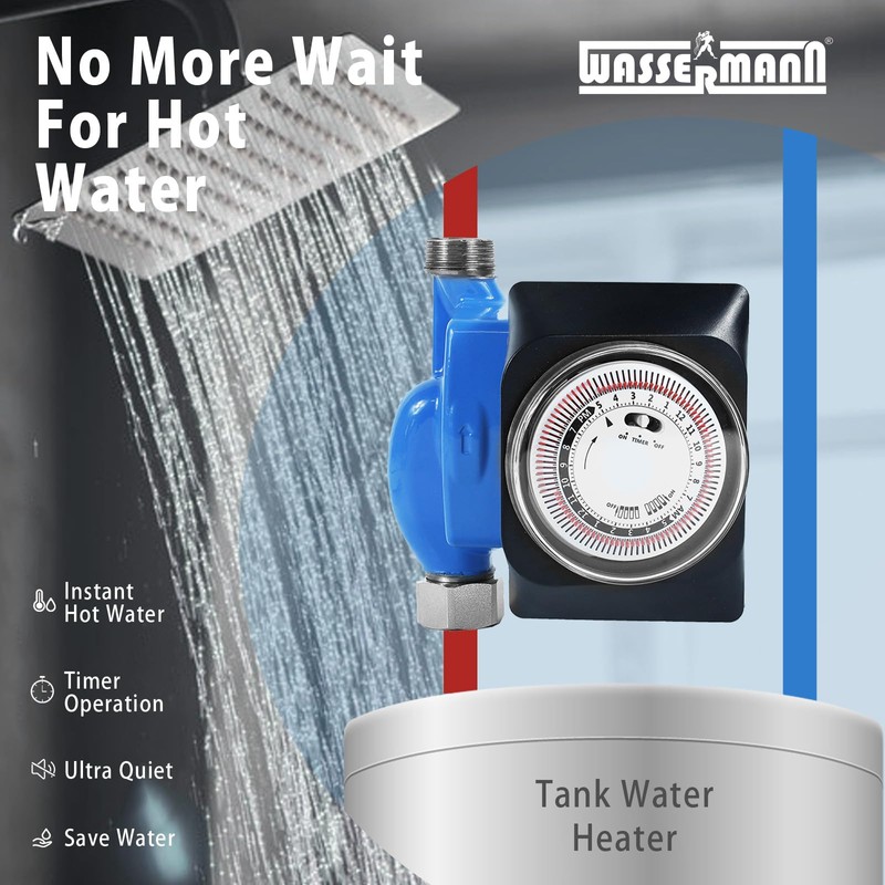 Wassermann Instant Hot Water Recirculating Pump for Tank Water Heater,