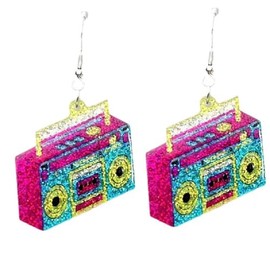 80s Neon Earrings for Women Colorful Cassette Tape Acrylic Drop Earrings Retro Glitter Radio Dangle Earrings for 80's Outfit Party Accessories﻿-Style 2